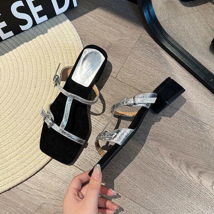 Chunky Sandals Slide Strappy Heel