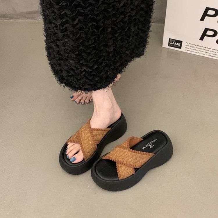 Sandals Platform Strap Slide Cross