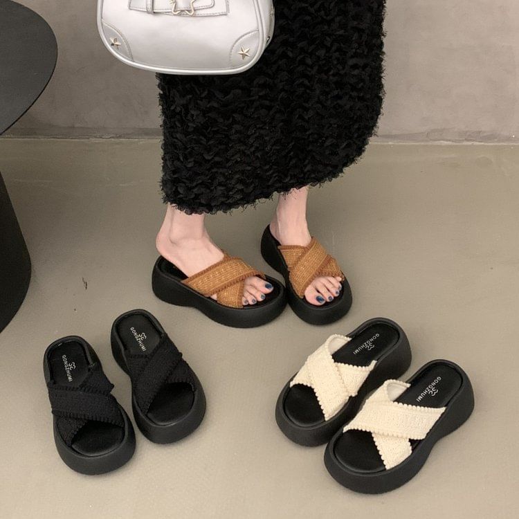 Sandals Platform Strap Slide Cross