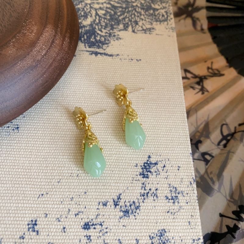Floral Jade Faux Drop Earring