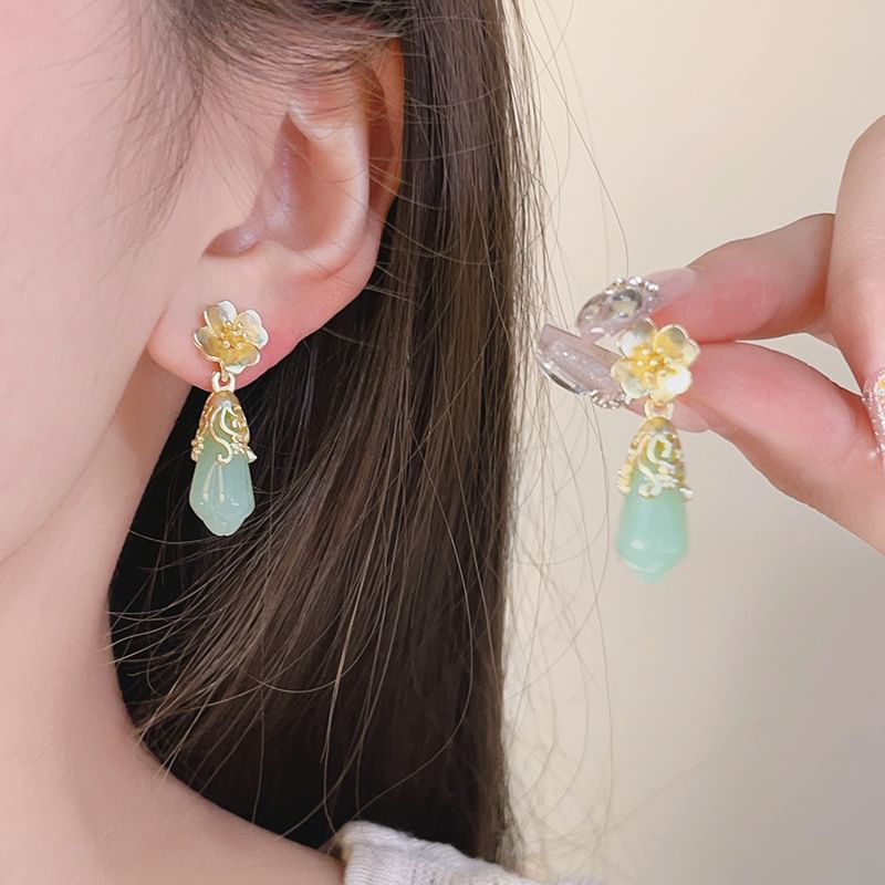 Floral Jade Faux Drop Earring
