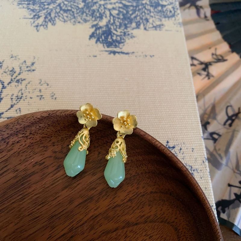 Floral Jade Faux Drop Earring