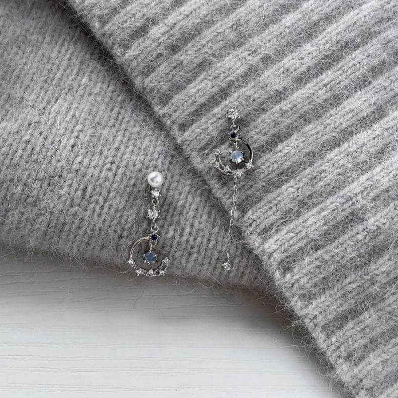 Asymmetrical On Clip Faux Earring Rhinestone Pearl / Drop