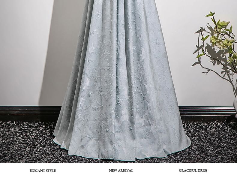 Evening Halter Crystal Neck A-Line Jacquard Fringed Faux Gown Floral