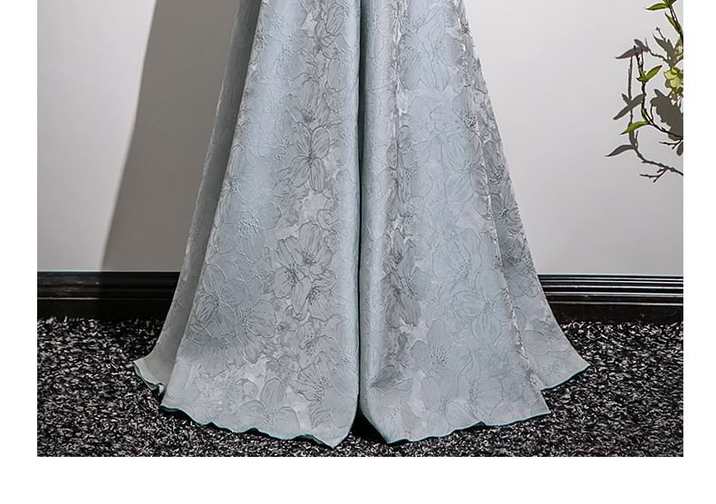 Evening Halter Crystal Neck A-Line Jacquard Fringed Faux Gown Floral