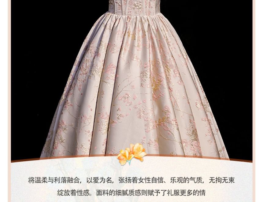 Floral Evening Faux Gown Off-Shoulder Pearl Jacquard A-Line Bow