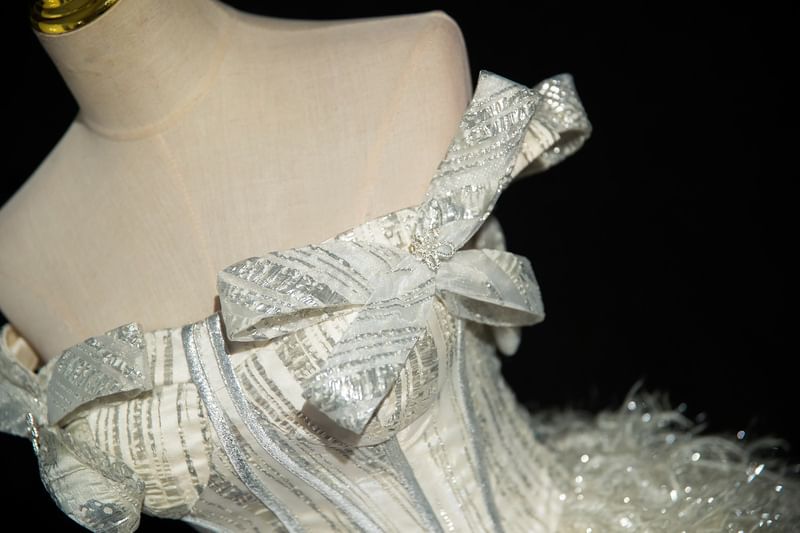 Strapless Glitter Fringed Accent Ball Gown Bow Corset