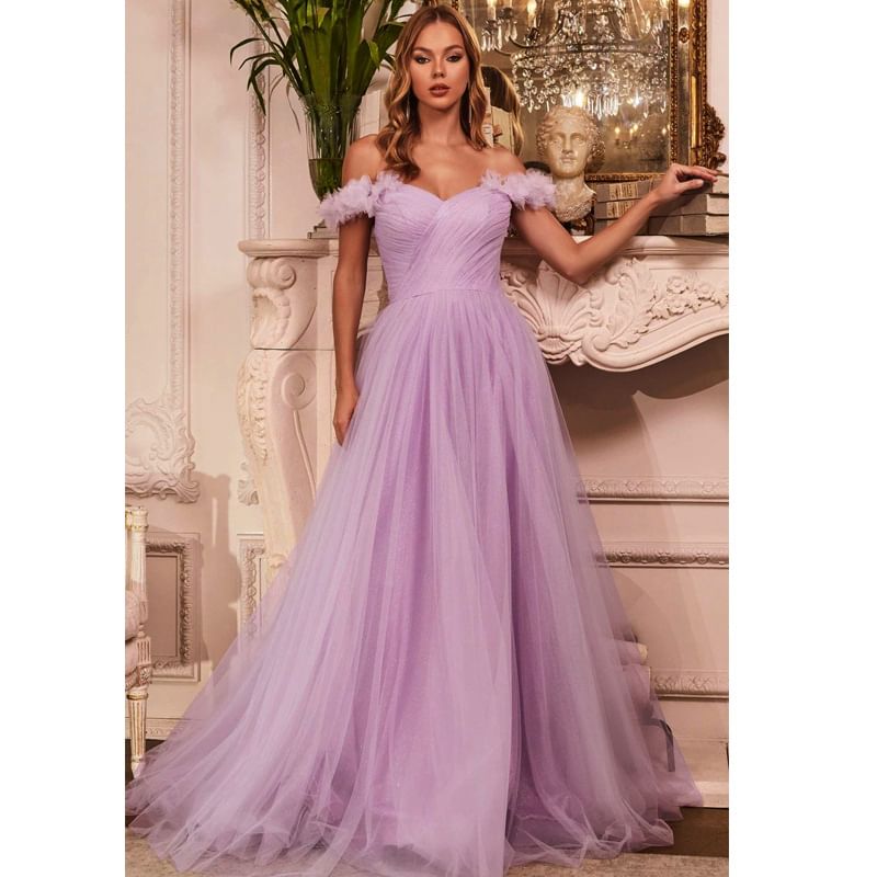 Panel Evening Plain Gown Off Sheer Shoulder