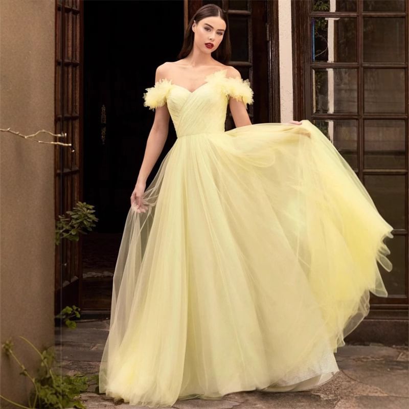 Panel Evening Plain Gown Off Sheer Shoulder