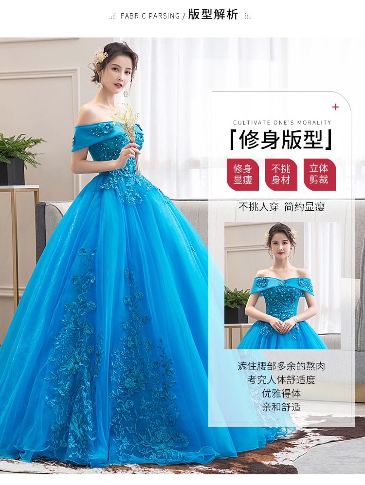 A-Line Off-the-Shoulder Evening Gown Embroidered Floral