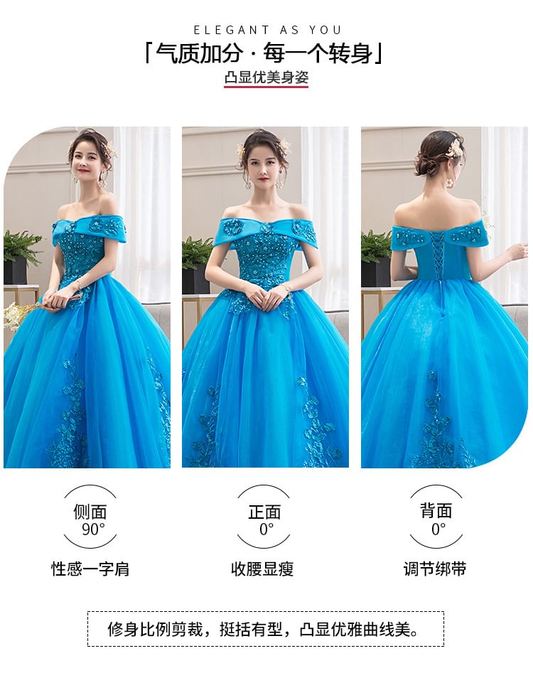 A-Line Off-the-Shoulder Evening Gown Embroidered Floral