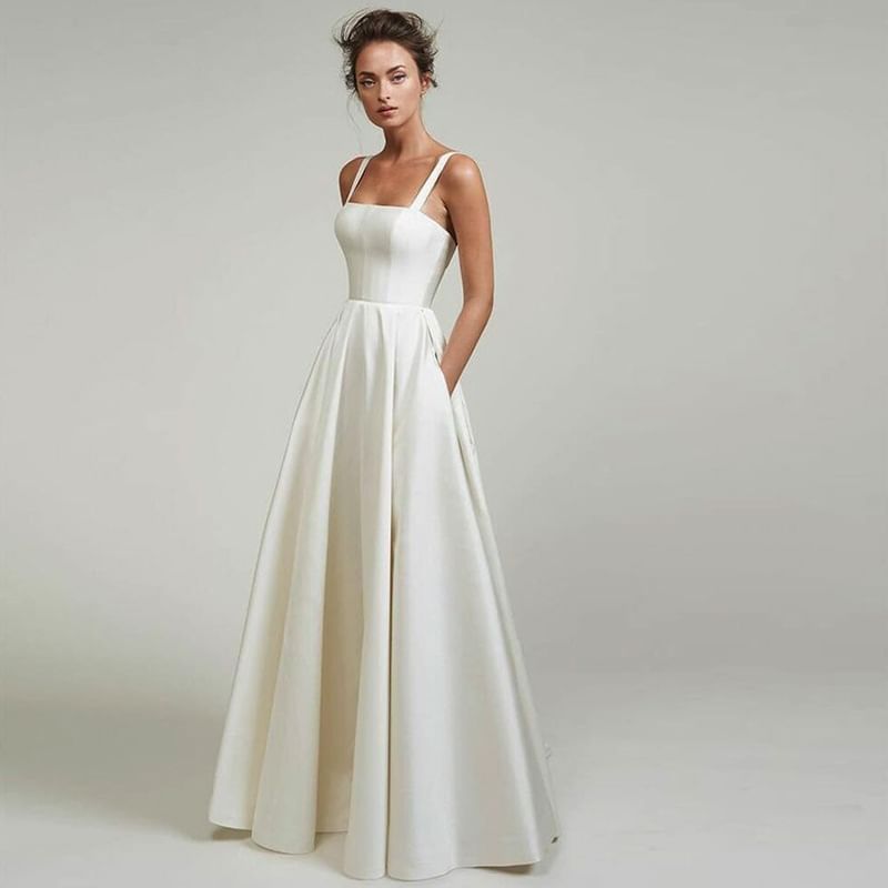 Gown Plain A-Line Neck Evening Spaghetti Square Strap