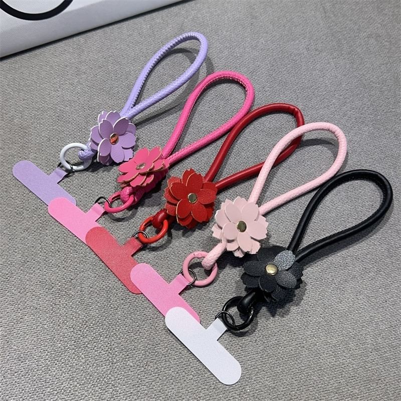 with Strap Floral Faux Phone Lanyard Pad Leather and