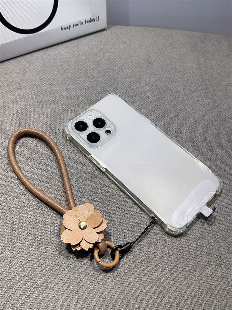 with Strap Floral Faux Phone Lanyard Pad Leather and
