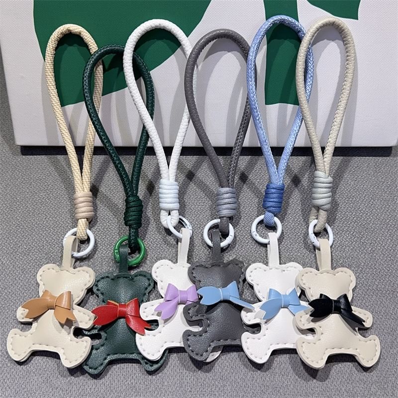 Bear Phone Pad Leather and Faux Lanyard with Strap