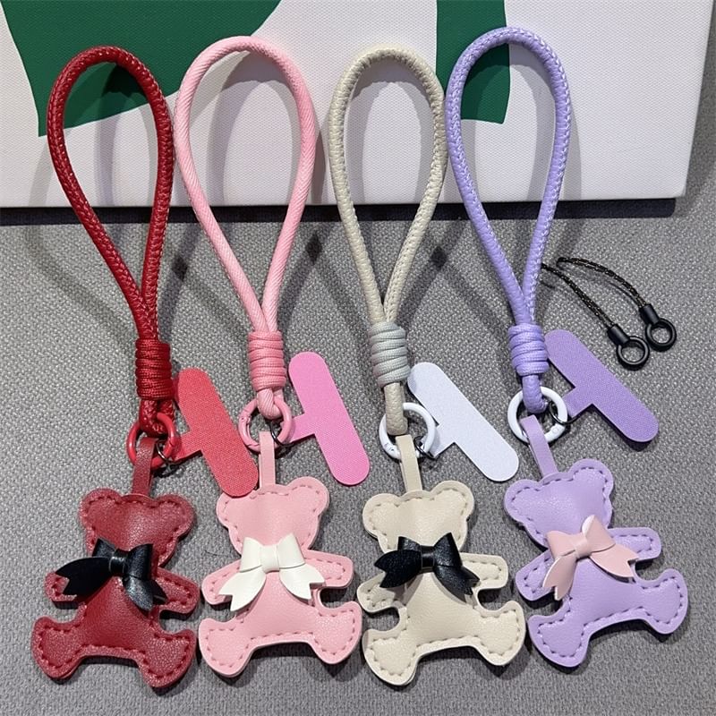 Bear Phone Pad Leather and Faux Lanyard with Strap