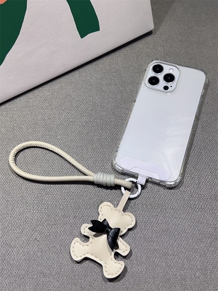 Bear Phone Pad Leather and Faux Lanyard with Strap