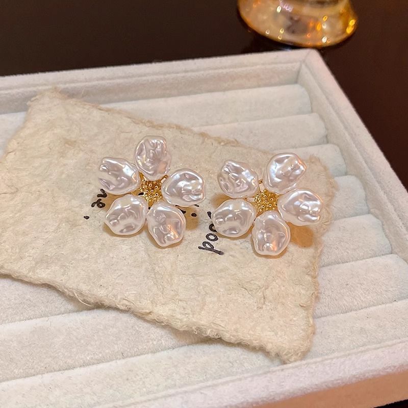 Pearl Statement Earring Floral Alloy Faux