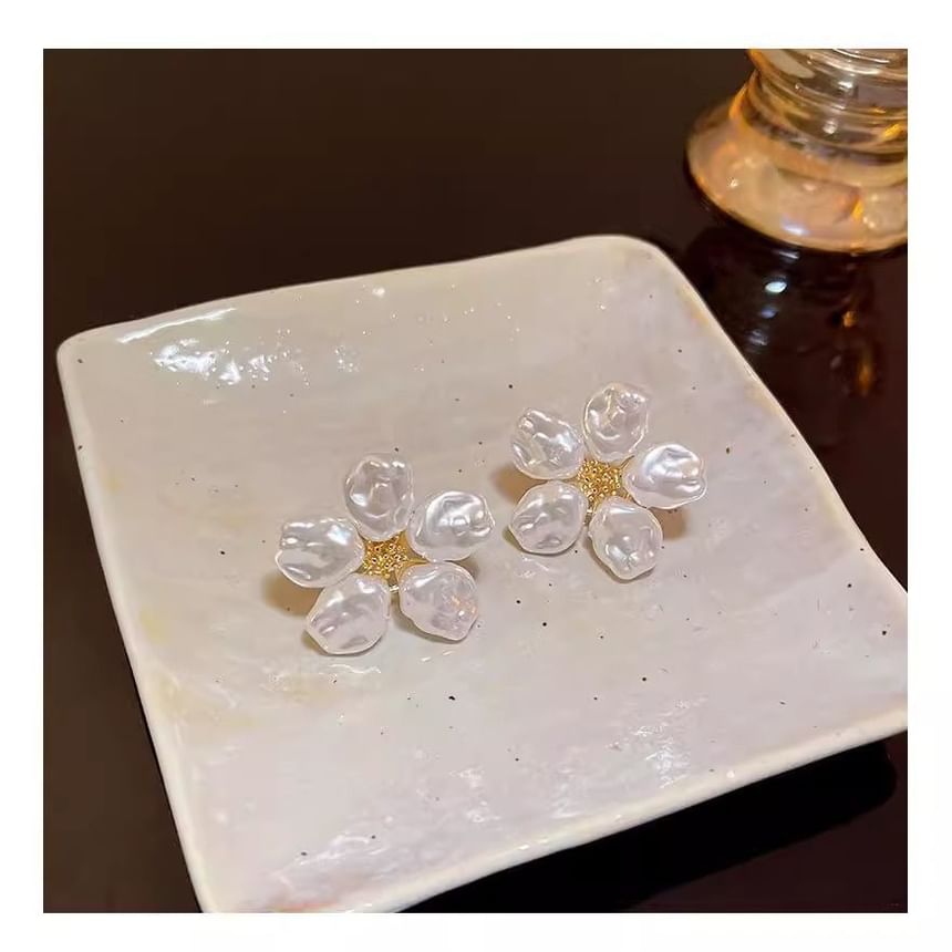 Pearl Statement Earring Floral Alloy Faux