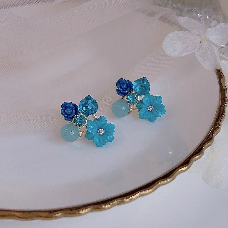 Earring Floral Rhinestone Statement Alloy