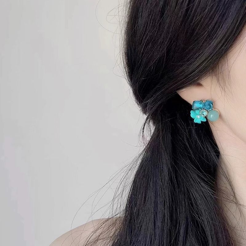 Earring Floral Rhinestone Statement Alloy