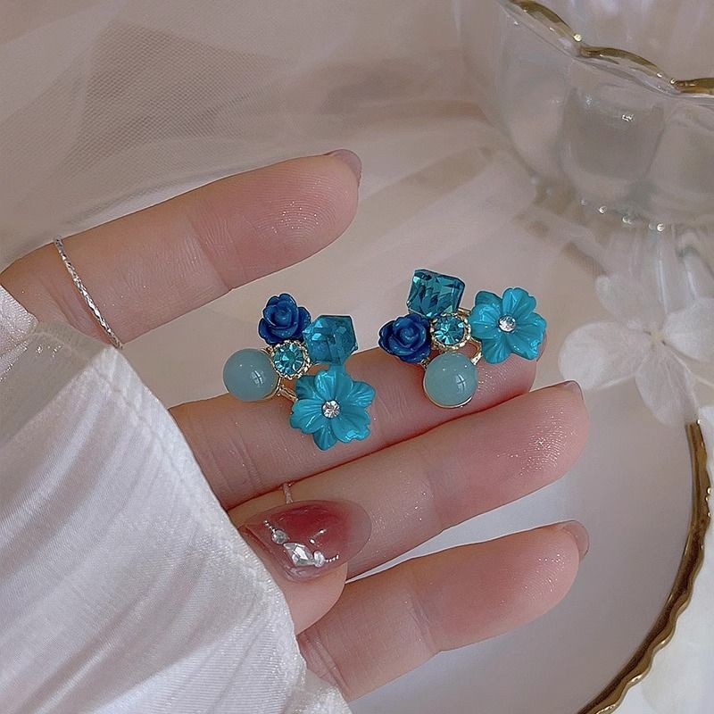 Earring Floral Rhinestone Statement Alloy