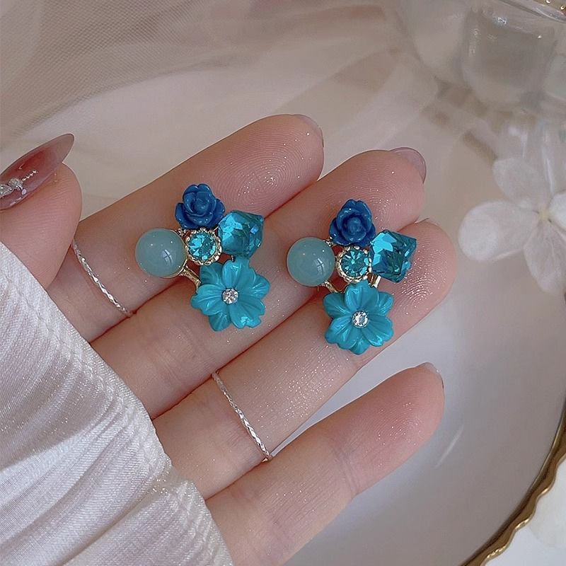 Earring Floral Rhinestone Statement Alloy