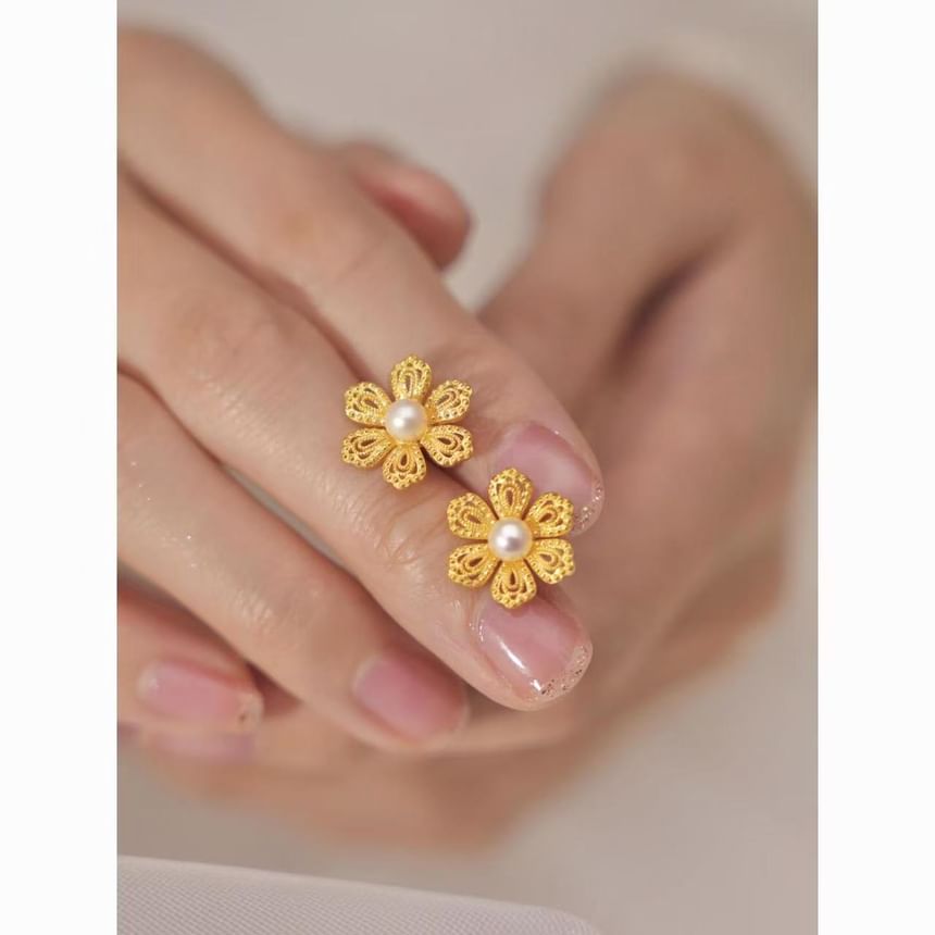 Faux Alloy Earring Floral Stud Pearl