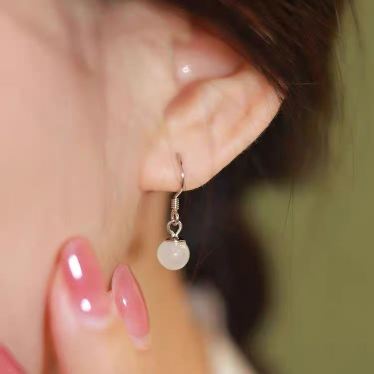 Stone Faux Cat Earring Eye Bead Alloy Dangle