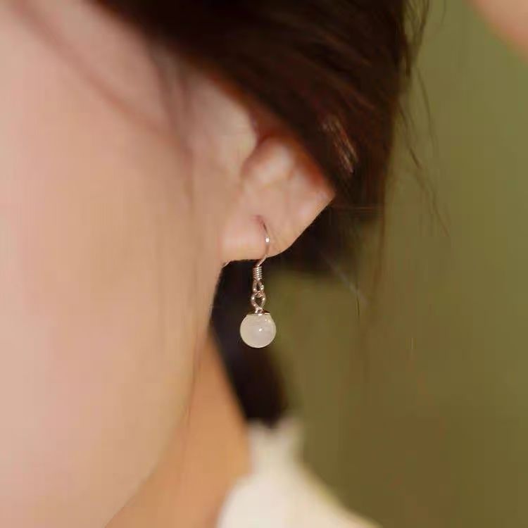 Stone Faux Cat Earring Eye Bead Alloy Dangle