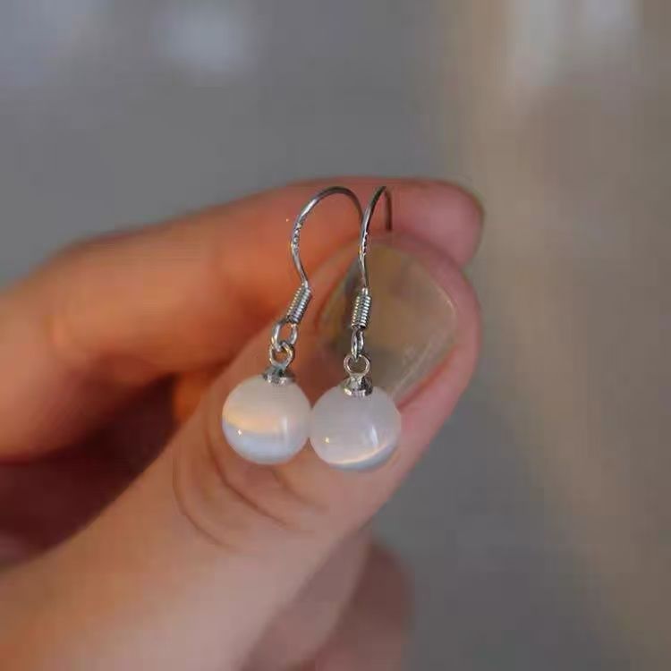 Stone Faux Cat Earring Eye Bead Alloy Dangle