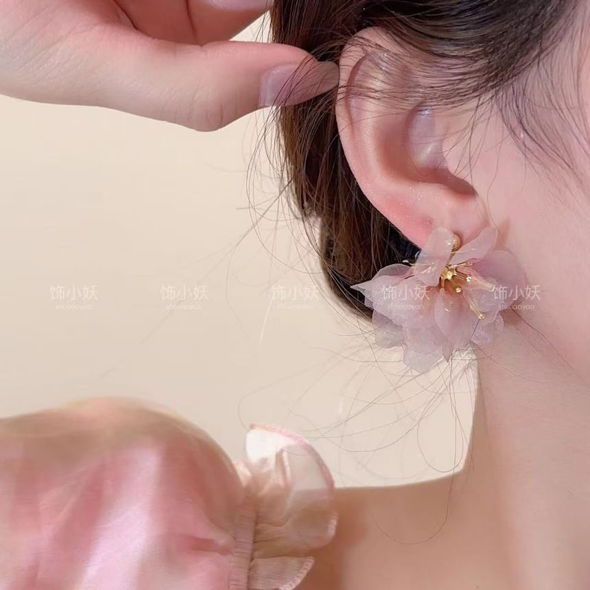 Earring Organza Drop Alloy Petal