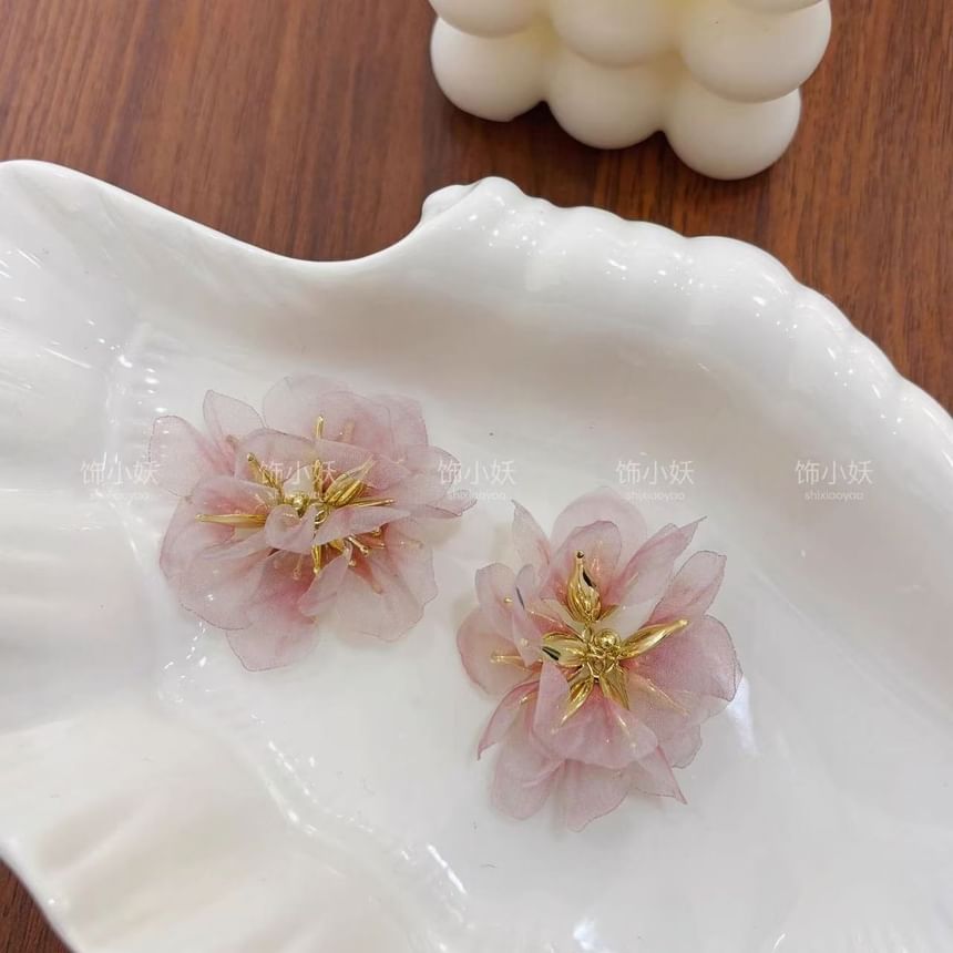 Earring Organza Drop Alloy Petal
