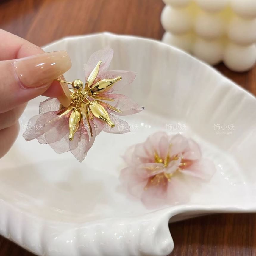 Earring Organza Drop Alloy Petal