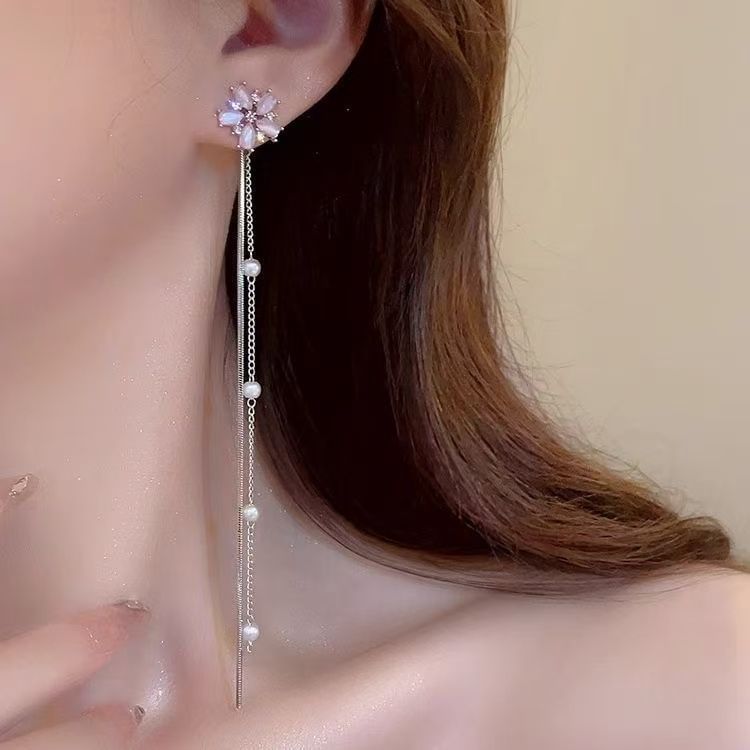 Faux Threader Pearl Floral Alloy Gemstone Earring