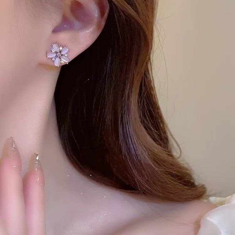 Faux Threader Pearl Floral Alloy Gemstone Earring