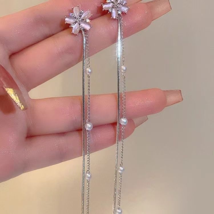 Faux Threader Pearl Floral Alloy Gemstone Earring