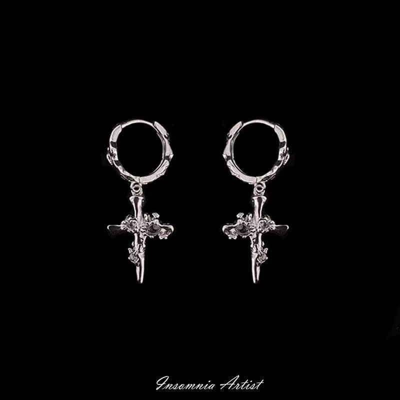 Earring Drop Cross Alloy