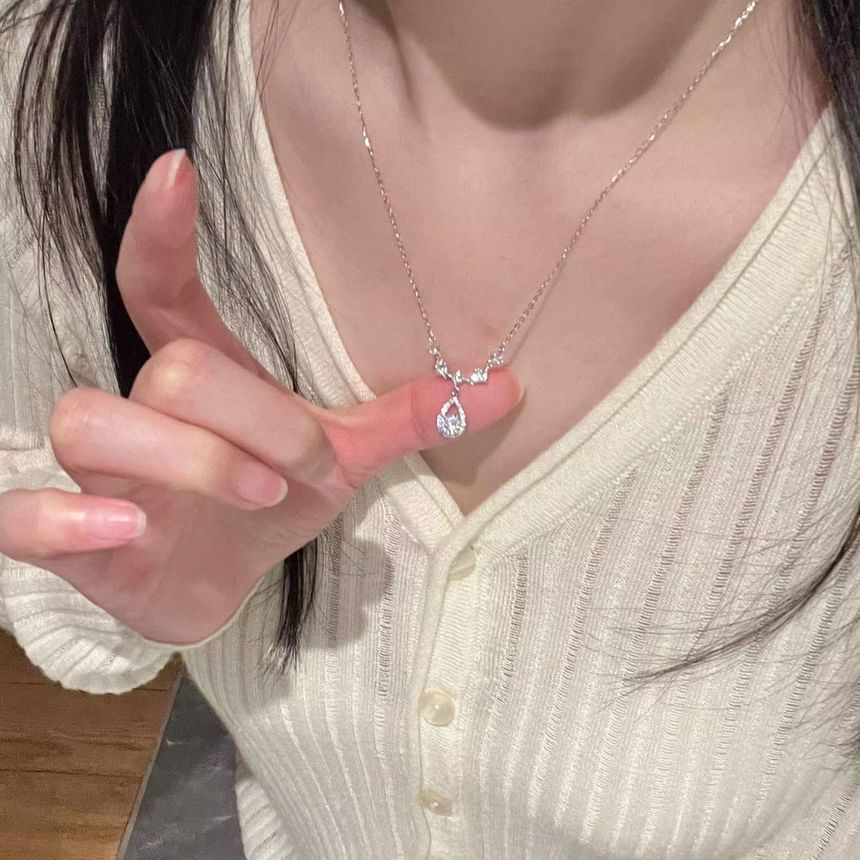 Alloy Pendant Droplet Rhinestone Necklace
