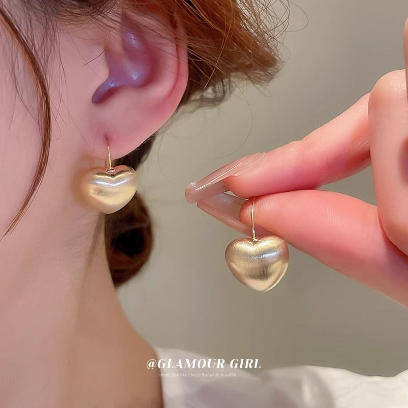 Heart Earring Alloy Drop Brushed