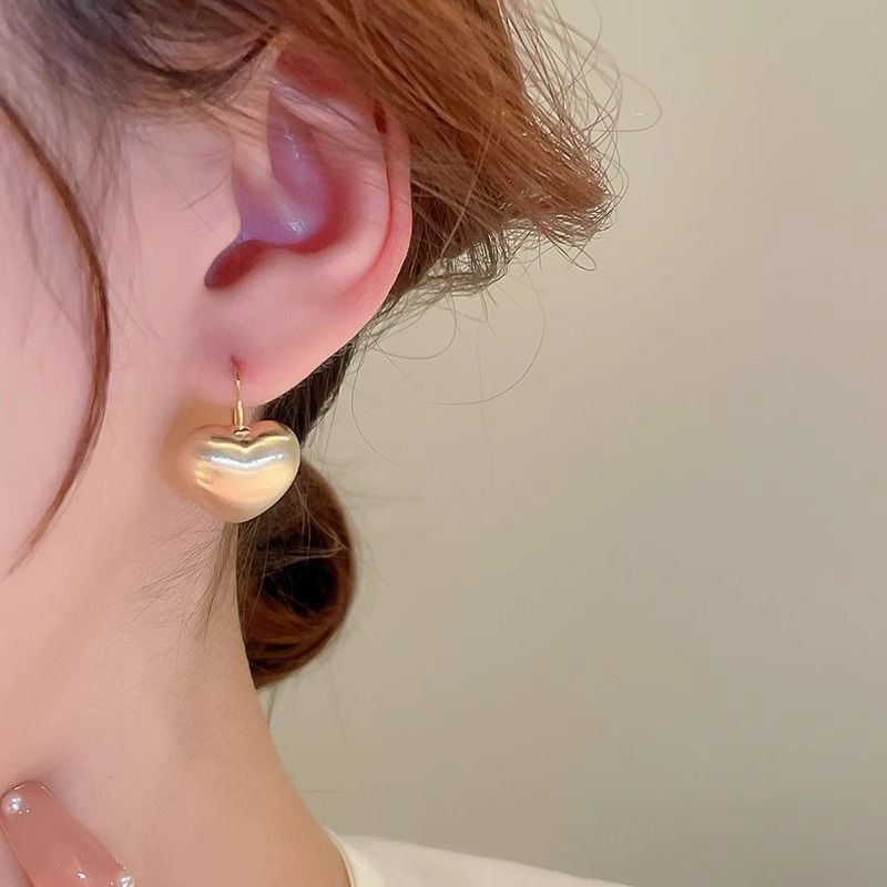 Heart Earring Alloy Drop Brushed