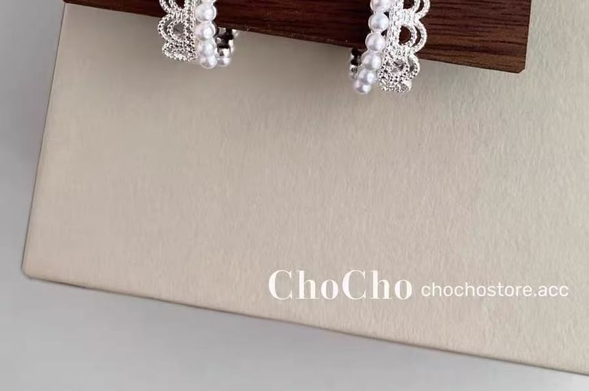 Lace Earring Alloy Faux Huggie Pearl