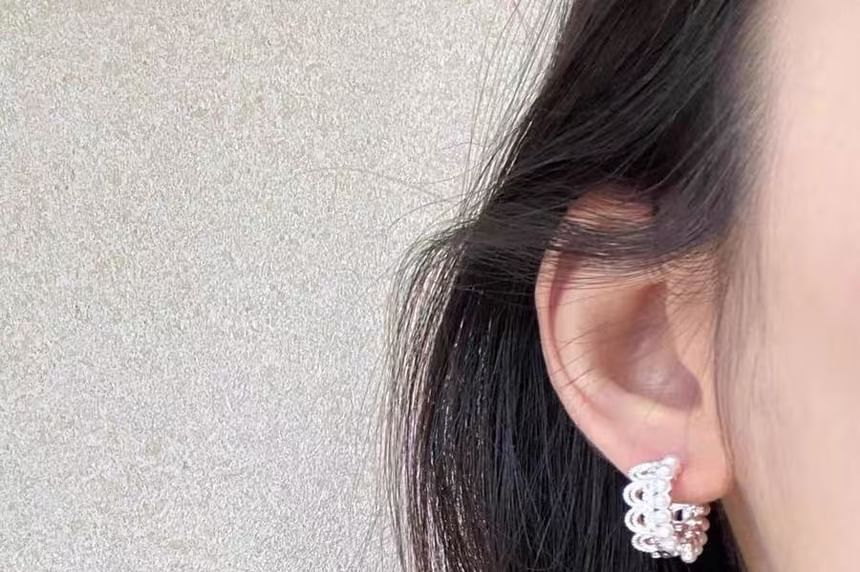 Lace Earring Alloy Faux Huggie Pearl