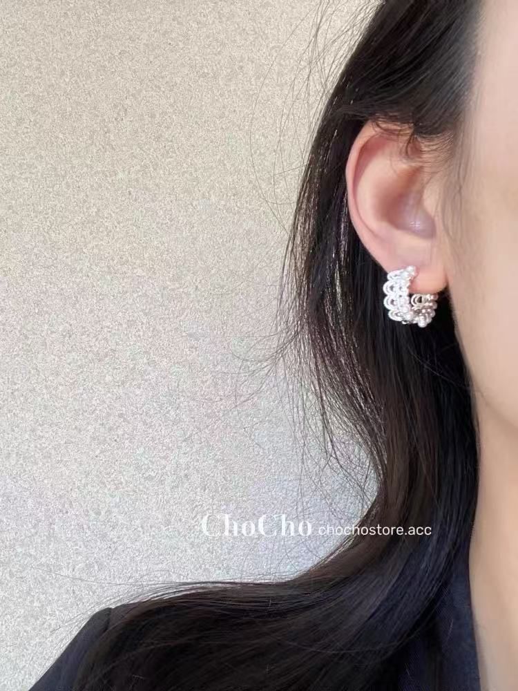 Lace Earring Alloy Faux Huggie Pearl