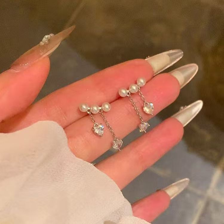 Heart Faux Alloy Dangle Pearl Earring Rhinestone