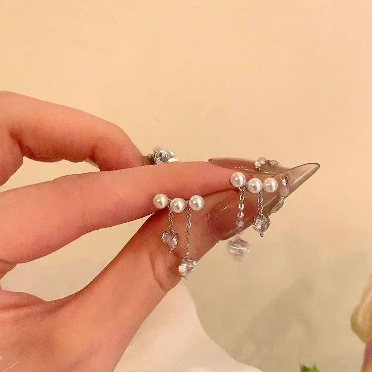 Heart Faux Alloy Dangle Pearl Earring Rhinestone