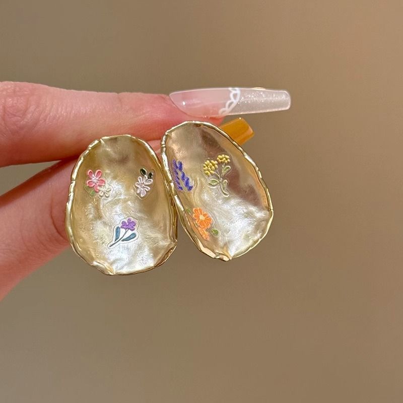 Earring Floral Alloy Glaze Statement