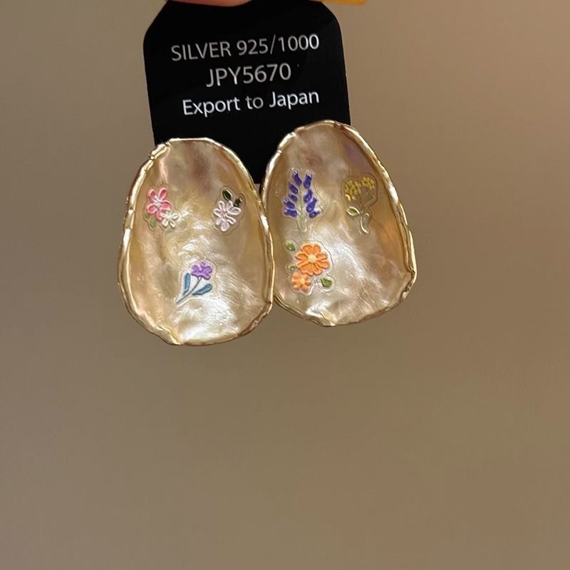 Earring Floral Alloy Glaze Statement