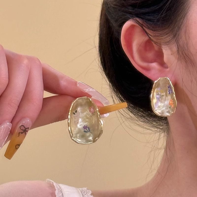 Earring Floral Alloy Glaze Statement