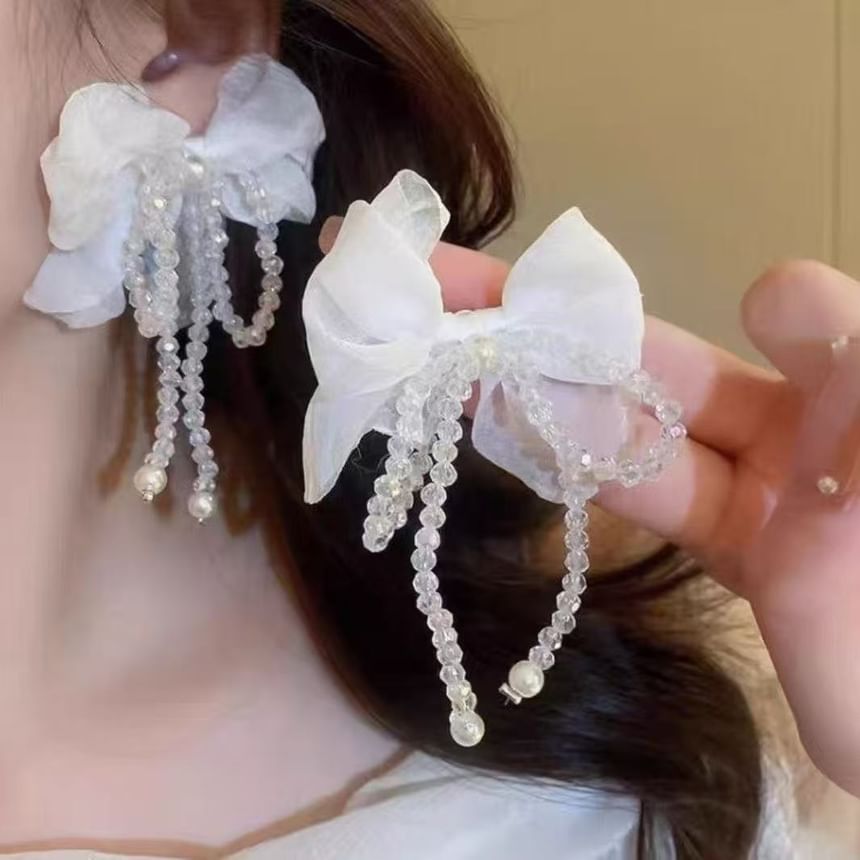 Alloy Faux Earring Pearl Bow Statement